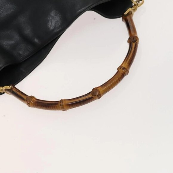 GUCCI Bamboo Hand Bag Leather 2way Navy Gold 001 3444 1638 Auth BA3439 - Picture 8 of 15